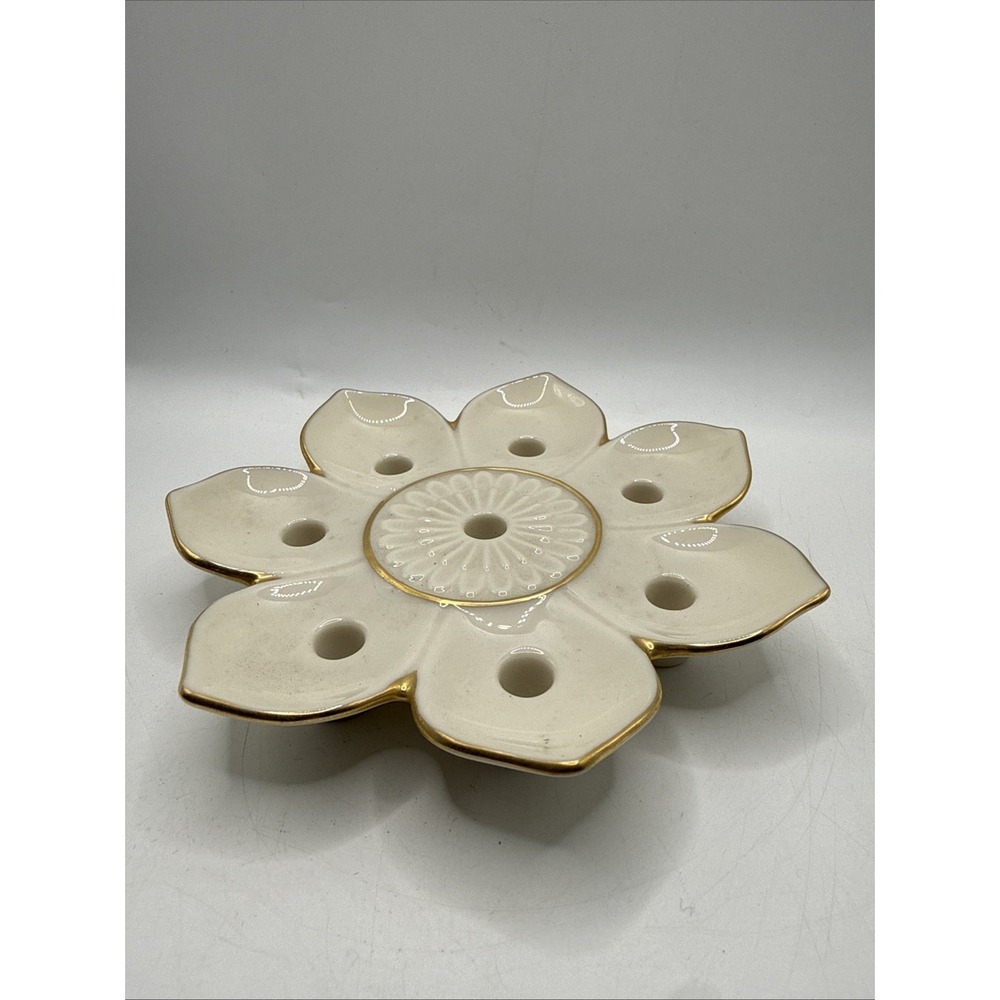 Lenox Lotus Flower Taper Candle Holder- Porcelain 24KT Gold Trim 6", MADE IN USA